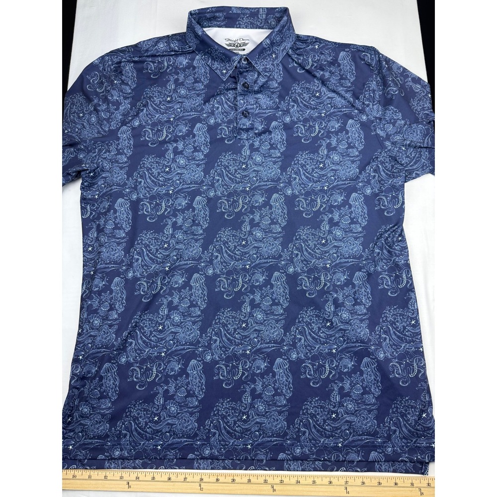 Straight Down Polo Shirt XXL Blue Sea Life Jellyfish Seahorse Performance Golf